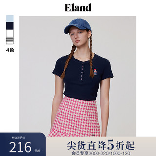 E·LAND 衣恋 Eland衣恋短袖T恤圆领修身学院风上衣女士年夏季新款