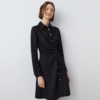 朗姿 醋酸法式气质长袖衬衫裙高级感独特别致连衣裙春季