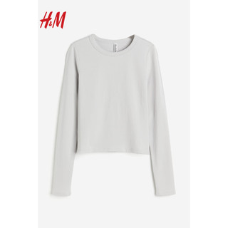 H&M2024年春季女装时尚休闲简约风修身长袖上衣T恤1158565 浅灰色014 170/104A L