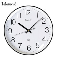 Telesonic 天王星 简约挂钟客厅钟表自动对时电波钟表挂墙家用免打孔时钟 黑色直径35CM