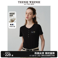 TEENIE WEENIE TeenieWeenie小熊2024春夏新款修身圆领黑色短袖灰色T恤内搭女装