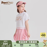 PawinPaw小熊童装24年夏季女童儿童针织百褶裙套装 粉红色/25 110