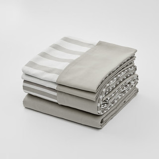 MUJI 柔软洗棉 被套套装 床上用品三/四件套 全棉纯棉 宿舍 儿童 灰色横条纹 床单式 单人用：适用1.2米床/三件套