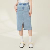 Roem 罗燕 温柔风甜美淑女优雅半身裙春夏款浅色高腰包臀裙牛仔裙