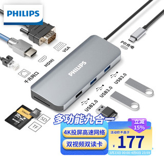 PHILIPS 飞利浦 Type-C扩展坞HDMI转接头适用苹果华为电脑转换器Macbook拓展坞千兆网口雷电3分线