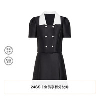 欧时力 香风裙套装女24新夏短袖上衣法式复古小个子 黑色 XS