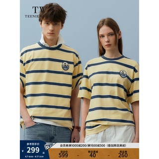 Teenie Weenie Men小熊男装条纹T恤2024夏季美式复古宽松圆领上衣 黄色 185/2XL