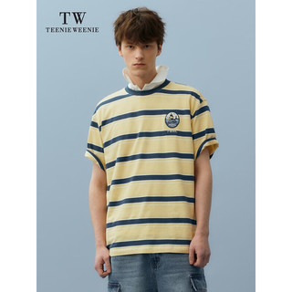 Teenie Weenie Men小熊男装条纹T恤2024夏季美式复古宽松圆领上衣 黄色 185/2XL