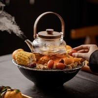 哲选 茶炉套装电陶炉煮茶烤果烧水围炉家用套装 锤纹蒸煮玻璃壶