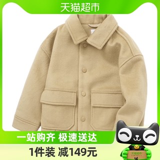 88VIP：巴拉巴拉 儿童大衣外套冬装男小童双面毛呢英伦风舒适羊毛纯色工装