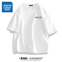 JEANSWEST 真维斯 短袖T恤男夏季100%纯棉休闲男女同款白色半袖宽松百搭上衣