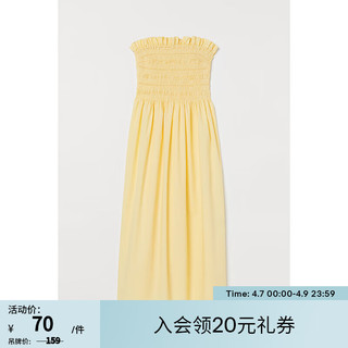 H&M 夏季新款女装连衣裙褶皱上身可拆卸吊带抹胸连衣裙0985777 浅黄色 170/104A