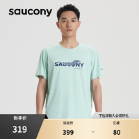 Saucony索康尼秋冬男子运动短袖T恤跑步休闲健身舒适冷感横条透气