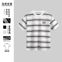 马克华菲【廓型版】弹力舒适学院风条纹圆领短袖T恤男2024夏季潮流t恤 803本白 3XL