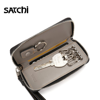 satchi沙驰钥匙包 经典百搭真皮多功能二合一卡包车大容量钥匙包简约通用FT54516-12H 黑色