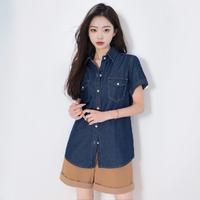 JEANSWEST 真维斯 夏季女款牛仔短袖衬衣潮流时尚休闲衬衫洋气百搭宽松舒适简约显瘦