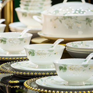 尚行知是 碗碟套餐新中式陶瓷家用餐具整套高档碗套装高级碗筷乔迁搬家礼物 56件套