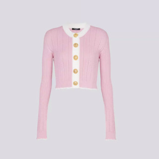BALMAIN 巴尔曼 女士圆领针织衫 CF0KL047KG41 粉红色/白色 34