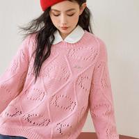 LEDIN 乐町 糖果镂空宽松毛衣24年春季新款慵懒风粉色圆领氛围感针织罩衫