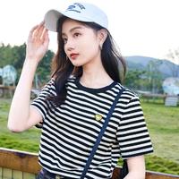 X.YING 香影 时尚夏装黑白条纹t恤女休闲宽松潮设计小众百搭圆领上衣