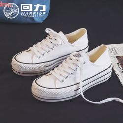 warrior回力女鞋帆布鞋子女百搭学生厚底小白鞋春季低帮半拖板鞋韩版