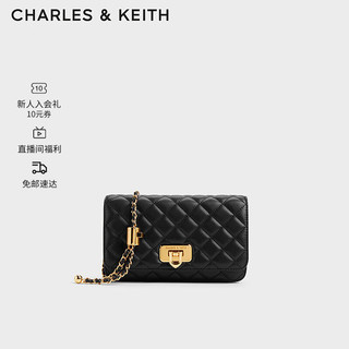 CHARLES & KEITH CHARLES&KEITH粗花呢菱格链条小方单肩斜挎包女包新CK2-70160131 Black S