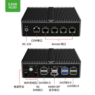 倍控G30四网J6412软路由N100爱快12代四核工控机迷你主机嵌入式电脑无风扇静音ros多网卡 准系统 M.2接口 G30W机箱四网i226 J6412双DDR4