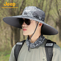 Jeep 吉普 帽子男士夏季防晒登山帽男户外大檐太阳帽透气遮阳渔夫帽 灰色 均码