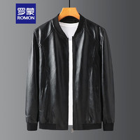 罗蒙(ROMON)夹克皮衣男秋冬加棉厚款中青年商务保暖男士皮夹克男装8958 黑色单款 180