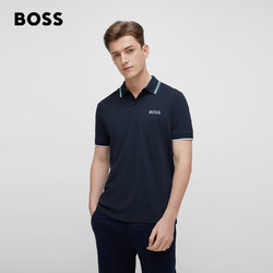 BOSS（服装） BOSS男士年春夏撞色饰边徽标棉质混纺短袖Polo衫 403-深蓝色 EU:L