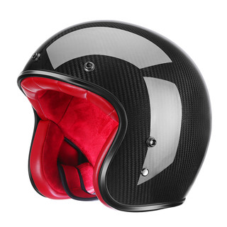 AMZ男四季摩托车碳纤维43经典复古头盔机车女半盔3C认证帽 哑黑色 2XL