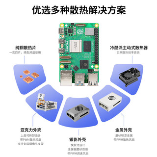 亚博智能（YahBoom）树莓派5代Raspberry Pi 5b开发板电脑程linux套件4B 7寸屏套餐 Pi5/8GB