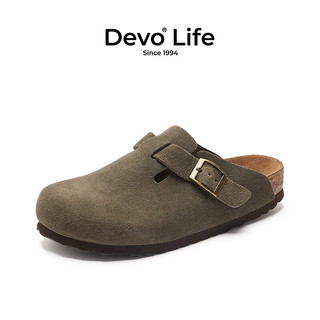 Devo Life的沃软木鞋时尚四季休闲牛皮 包头鞋女士拖鞋外穿3624 军绿色反绒皮 45