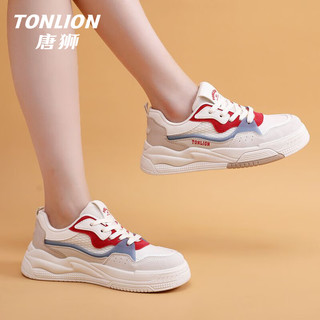 唐狮（TonLion）女鞋春夏季2024小白鞋女士百搭鞋子女休闲运动板鞋女款 白红 38码