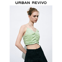 URBAN REVIVO UR2024夏季女装纯欲辣妹风设计感褶皱系带吊带衫UWL240024 薄荷绿 L