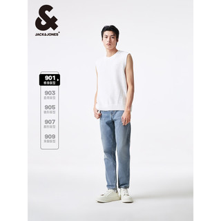 杰克·琼斯（JACK&JONES）夏季修身版型高弹浅牛仔蓝水洗猫须设计九分裤牛仔裤男224232003 E39 浅牛仔蓝 常规 175/80A/MR