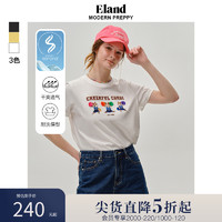 E·LAND 衣恋 Eland衣恋T恤女短袖圆领落肩柯基短款凉感透气学院风