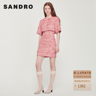 Sandro 23春秋新款女装红色修身法式连衣裙SFPRO02843 30/红色 38