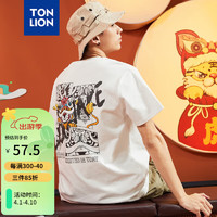 TONLION 唐狮 短袖T恤男2024春夏季新款后背图案潮流国风宽松 本白 M