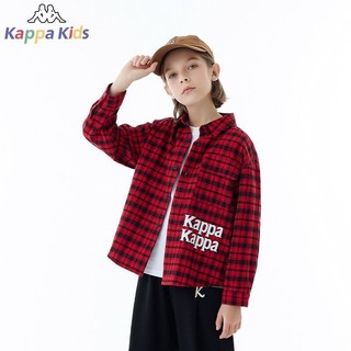 Kappa Kids卡帕童装儿童衬衫男女2024春装中大童男女童格子衬衣薄衬衫 格子衬衫-红色 140