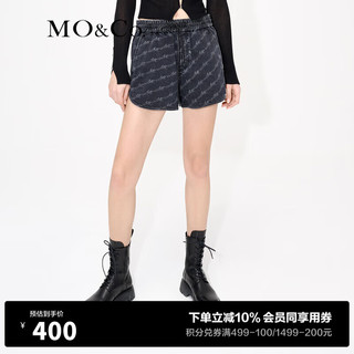 MO&Co. 摩安珂 运动风MC老花松紧高腰牛仔裤短裤美式复古裤子女 牛仔黑色 26/S