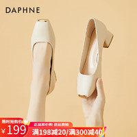 移动端：DAPHNE 达芙妮 高跟鞋女单鞋粗跟皮鞋新款方头优雅气质玛丽珍一脚蹬工作宴会鞋 米色跟高4.3cm 36 标准码