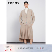 ERDOS 鄂尔多斯 早春V领纯色绒感宽松慵懒针织女羊绒开衫 香草白 165/88A/L