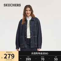 SKECHERS 斯凯奇 雅钻系列春秋女男情侣同款宽松复古工装风牛仔外套