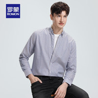 罗蒙纯棉长袖衬衫男2024春季商务休闲百搭易打理衬衣男 蓝黄格 42