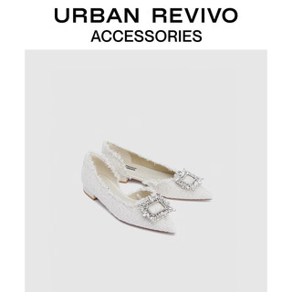 URBAN REVIVO 新款女士法式气质粗花呢水钻单鞋UAWS32031 象牙白 37