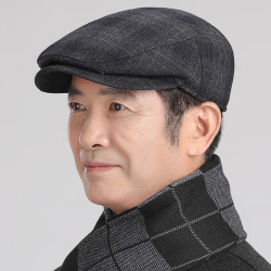 7pm中老年人帽子男士春秋冬老人爸爸鸭舌前进帽男薄款八角呢子贝雷帽