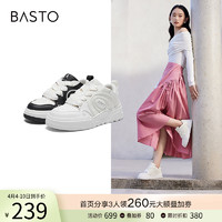 BASTO 百思图 春秋商场新款百搭运动熊猫板鞋厚底女休闲小白鞋XC832CM3