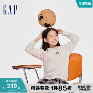 Gap女童2024春季logo学院风水手领毛圈长袖卫衣上衣890212 白色 160cm (XL)亚洲尺码