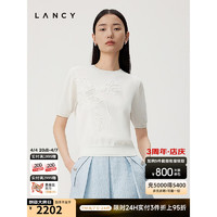 朗姿/LANCY2024夏季立体提花修身短款针织衫短袖气质白色上衣女 白色 M